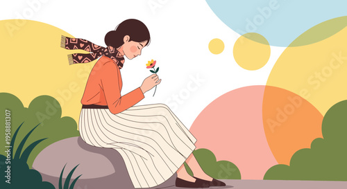 A Peaceful Moment Of A Woman Admiring Nature's Beauty