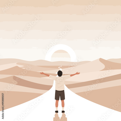 A Person Embraces The Vast Horizon In A Stylized Desert Landscape