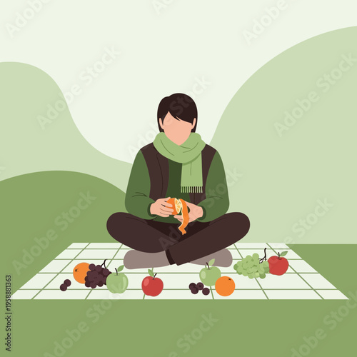 A Person Enjoying Fresh Fruit During a Peaceful Outdoor Picnic