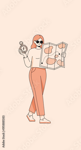 A Person Navigates With A Map And Compass During Travel Adventures