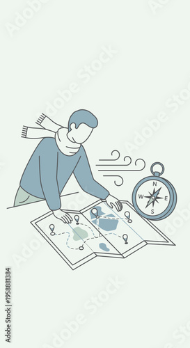 A Person Navigating With A Map And Compass In The Wind