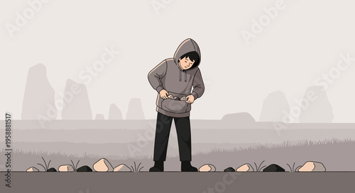 A Solitary Figure Engaged In Contemplation Amidst Natural Serenity