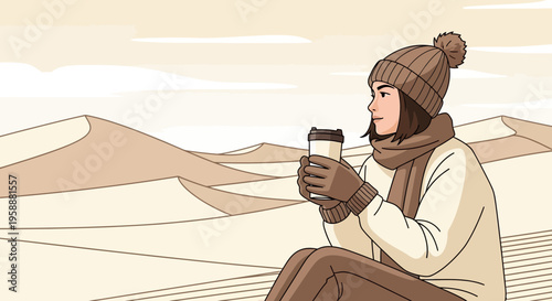 A Warm Beverage Amidst the Serene Desert Dunes