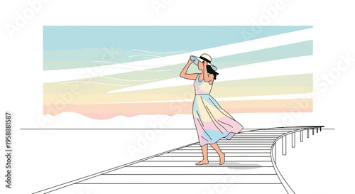 A Woman Gazes Towards a Serene Horizon