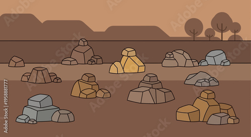 Abstract Rock Formations With Stylized Landscape Background