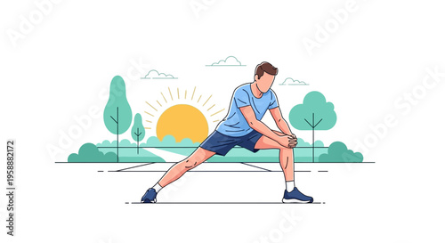 Active Male Stretching Outdoors At Sunrise For Health And Wellness