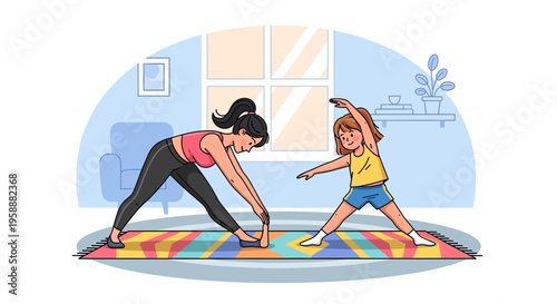 Active Mother And Daughter Doing Yoga Together Indoors