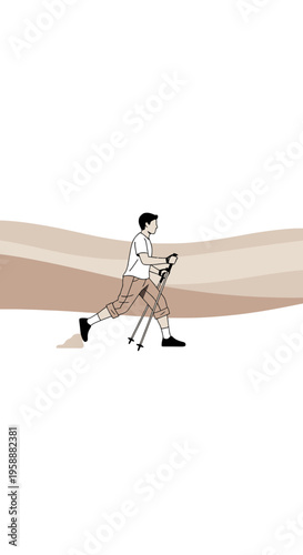 Active Nordic Walker Exercising Outdoors in Scenic Landscape