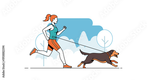 Active Woman Jogging With Her Energetic Dog In A Park Setting