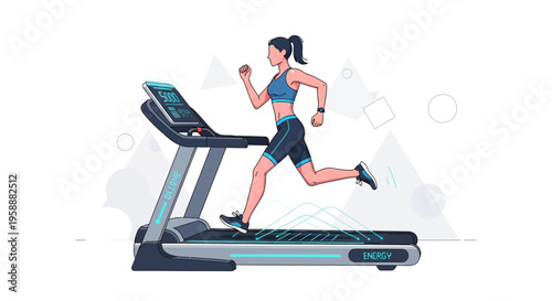 Active Woman Running on Treadmill Achieving Fitness Goals