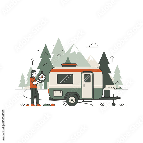 Adventure Awaits Explore Nature With Your Cozy Camper Van And Compass