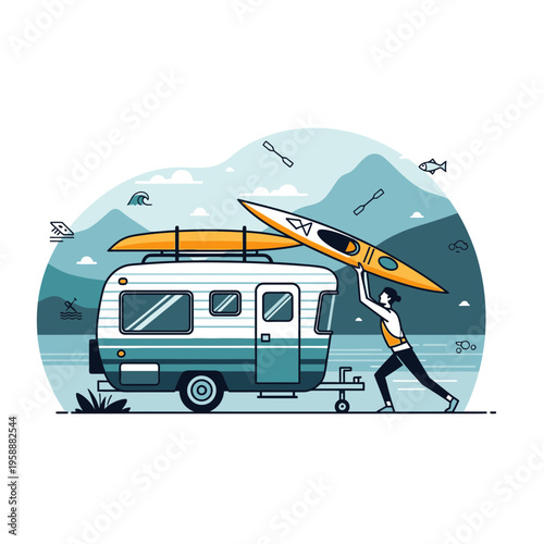 Adventure Awaits Enthusiast Loads Kayak Onto Camper