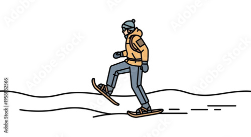 Active Person Snowshoeing Through Snowy Winter Landscape