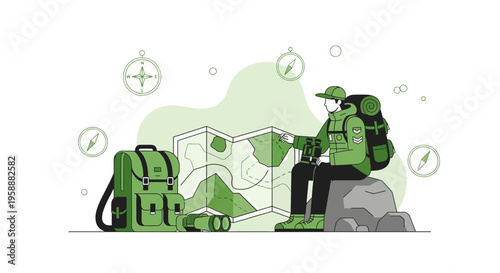 Adventure Awaits Exploring Trails With Backpack And Map Scenic Journey