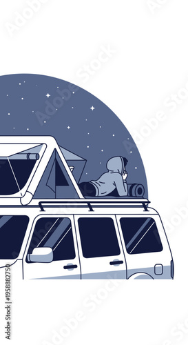 Adventure Awaits Under The Starry Night Sky Above A Camper Van