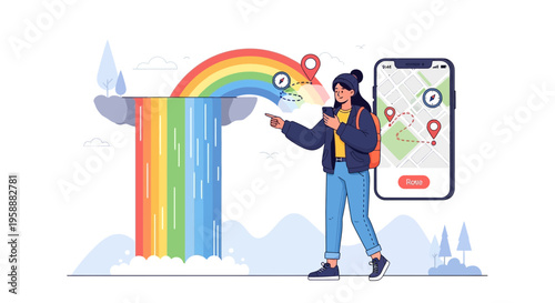 Adventure Awaits With A Magical Rainbow Waterfall And Digital Navigation