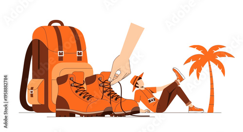 Adventure Awaits With Backpack And Boots Ready For Exploration