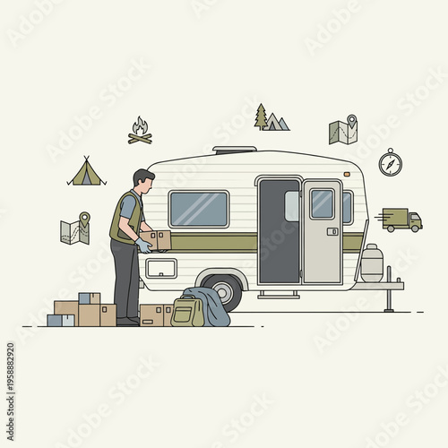 Adventure Bound RV Camper Life Outdoorsman Packing Supplies For A Journey
