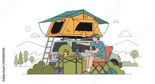 Adventure Camping Rooftop Tent Car Outdoor Scene