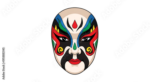 A colorful Chinese opera mask icon with intricate design elements