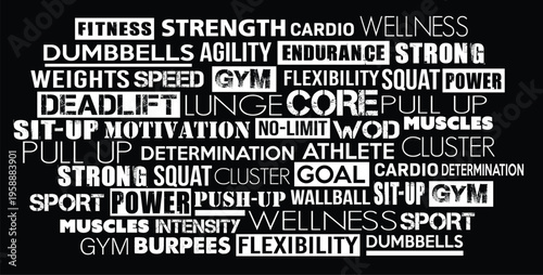 Black mode fitness training motivation sport word cloud tag