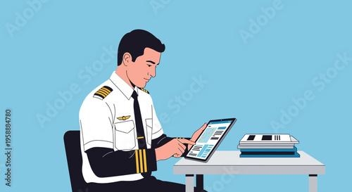 Professional pilot using a tablet computer for flight navigation and planning