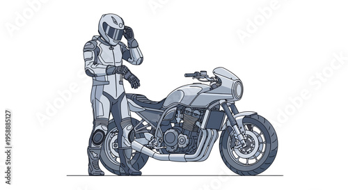 Motorcycle racer in full gear preparing next to his sportbike