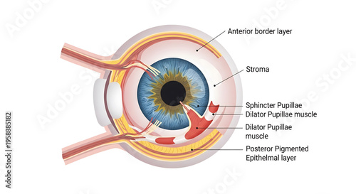 A detailed vector illustration of a human eye showing its internal anatomy