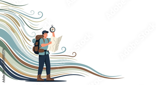 Adventure Seeker Navigating With Compass and Map
