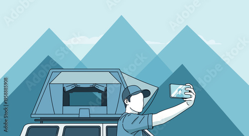 Adventure Selfie With Rooftop Tent In Majestic Mountain Landscape