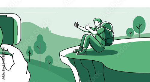 Adventure Selfie On A Scenic Cliffside With A Thumb Up