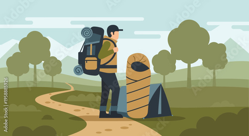 Adventure Traveler Embarks on a Scenic Mountain Trail Expedition