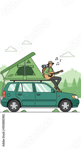 Adventure Vehicle Camping Trip Enjoying Serene Mountain Music