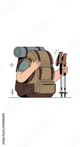 Adventure Ready Backpack And Trekking Poles For Outdoor Exploration