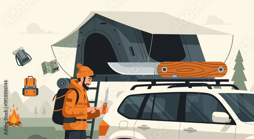 Adventure Ready Camper Van Setup With Camping Gear And Tools