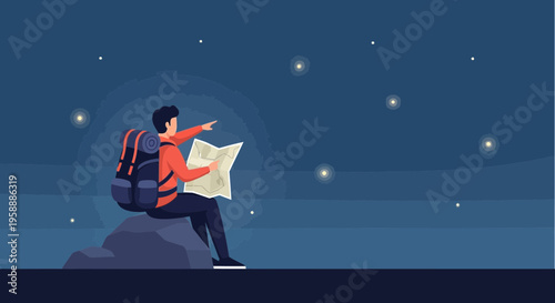Adventure Seeker Gazes At Starry Sky With Map