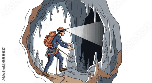 Adventurer Illuminates Cave Depths With Headlamp Exploration