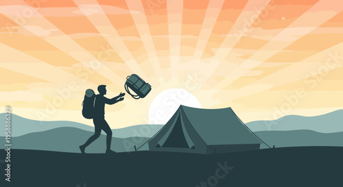 Adventurer Celebrates Successful Camping Trip With Sunrise Backpack Toss