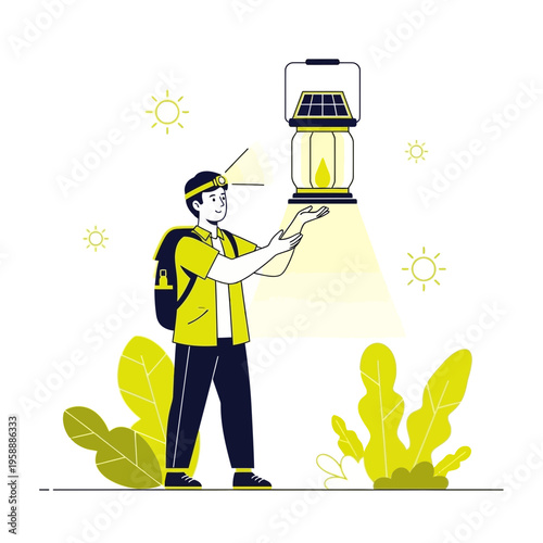 Adventurer Illuminates Path With Solar Powered Lantern Outdoor Exploration