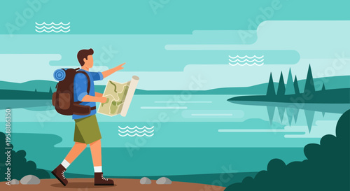 Adventure Seeker Navigates Scenic Wilderness With Detailed Map