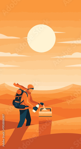 Adventurer Navigates Arid Terrain Under Scorching Sun