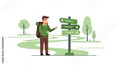 Adventurer Choosing Path At Scenic Crossroads