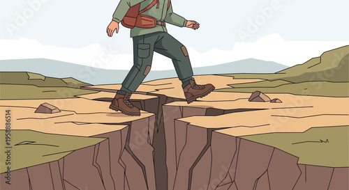 Adventurer Navigating A Precarious Chasm With Determination