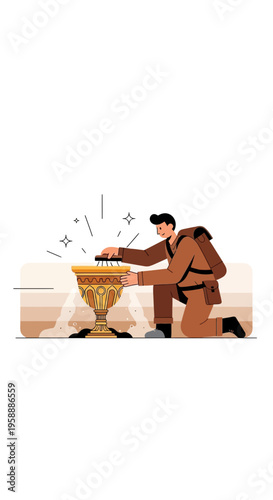 Adventurer Discovering Ancient Relic And Sacred Artifact