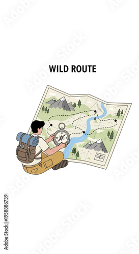 Adventurer Planning Expedition With Vintage Compass and Detailed Terrain Map