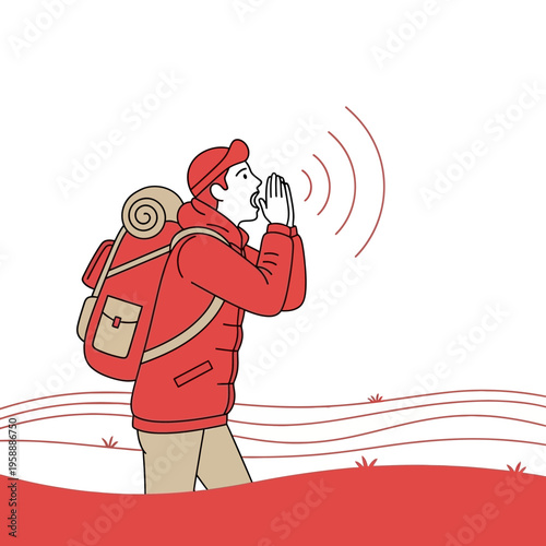 Adventurer Shouting Call For Help In Wilderness Calling Out To Others