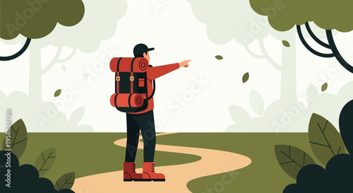 Adventurer Points The Way Forward On A Forest Path