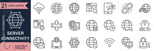Global Cloud Infrastructure and Cyber-Security Gateway Network Icon Set
