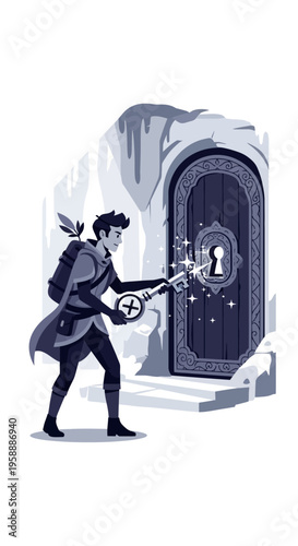 Adventurer Unlocks Mystical Doorway With Magical Key Sparking Mystery