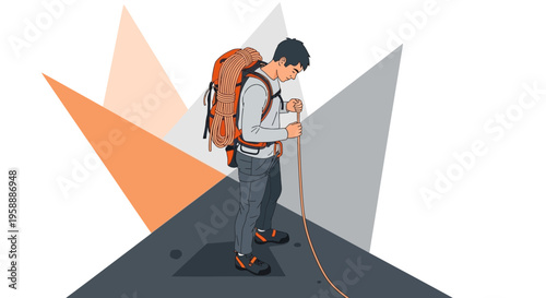 Adventurer Preparing for a Challenging Climb with Essential Gear